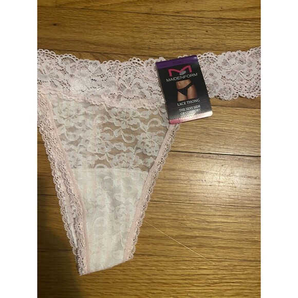 MAIDENFORM 2XL 9 THONG SEXY SIDE OF COMFORT DMESLT LT PINK LACE NYLON PANTIES - Picture 2 of 3